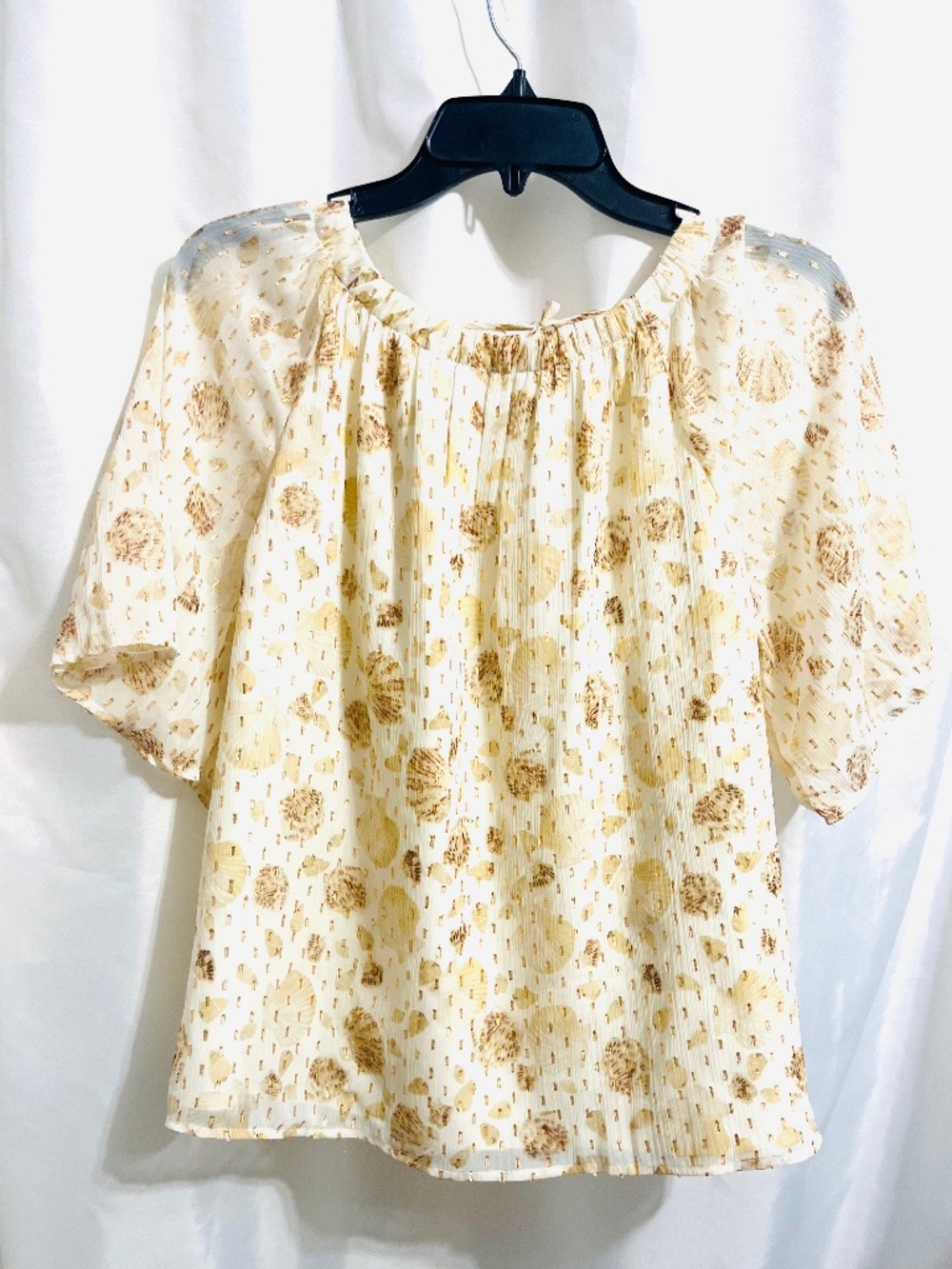Womens Loft Blouse Short Sleeves Shell Print White/Gold Size Medium